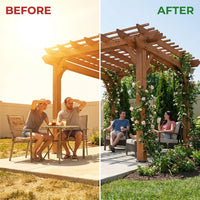10 Ft. X 10 Ft. Traditional All Cedar Wood Outdoor Patio Pergola Shade Structure — Before & After