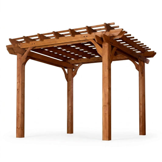 10 Ft. X 10 Ft. Traditional All Cedar Wood Outdoor Patio Pergola Shade Structure — Studio Shot