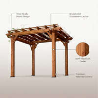10 Ft. X 10 Ft. Traditional All Cedar Wood Outdoor Patio Pergola Shade Structure — infographic