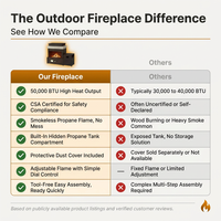 40.5" Outdoor Propane Fireplace with Tank Storage and Dust Cover-50,000 BTU Smokeless Gas Fire Pit with CSA Certified and Adjustable Flame for Patio Backyard Outdoor Heating & Decoration — Comparison