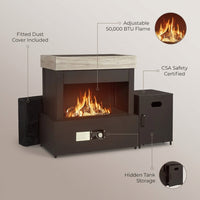 40.5" Outdoor Propane Fireplace with Tank Storage and Dust Cover-50,000 BTU Smokeless Gas Fire Pit with CSA Certified and Adjustable Flame for Patio Backyard Outdoor Heating & Decoration — infographic
