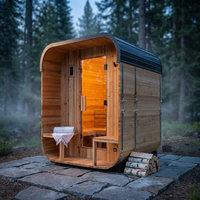 Lennon 2-4 Person Traditional Cedar Outdoor Cube Sauna with Porch, Electric Sauna Heater, Sauna Rocks, Dry Heat, Steam Sauna, LED Lights, Wi-Fi Control, Sauna Accessories — Studio Shot