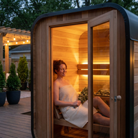 Lennon 2-4 Person Traditional Cedar Outdoor Cube Sauna with Porch, Electric Sauna Heater, Sauna Rocks, Dry Heat, Steam Sauna, LED Lights, Wi-Fi Control, Sauna Accessories — Lifestyle